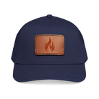 Leather Patch Flame Baseball Cap — Mid Profile Adjustable Hat