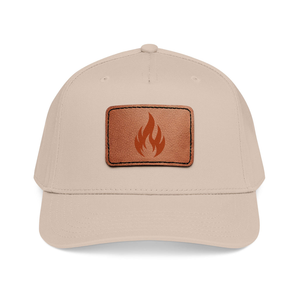 Leather Patch Flame Baseball Cap — Mid Profile Adjustable Hat