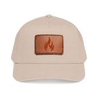 Leather Patch Flame Baseball Cap — Mid Profile Adjustable Hat