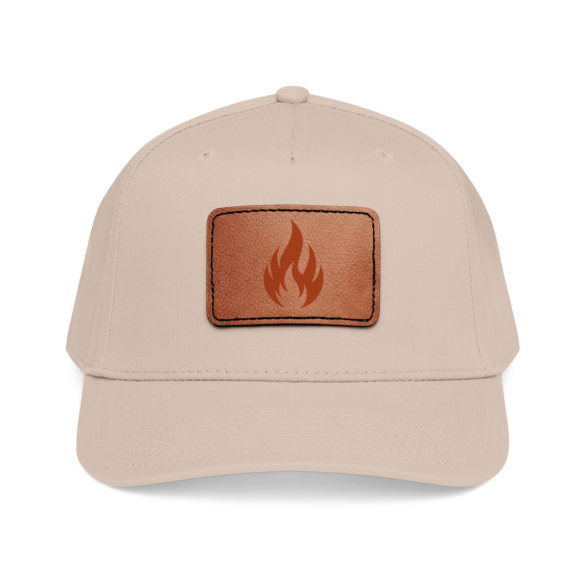 Leather Patch Flame Baseball Cap — Mid Profile Adjustable Hat