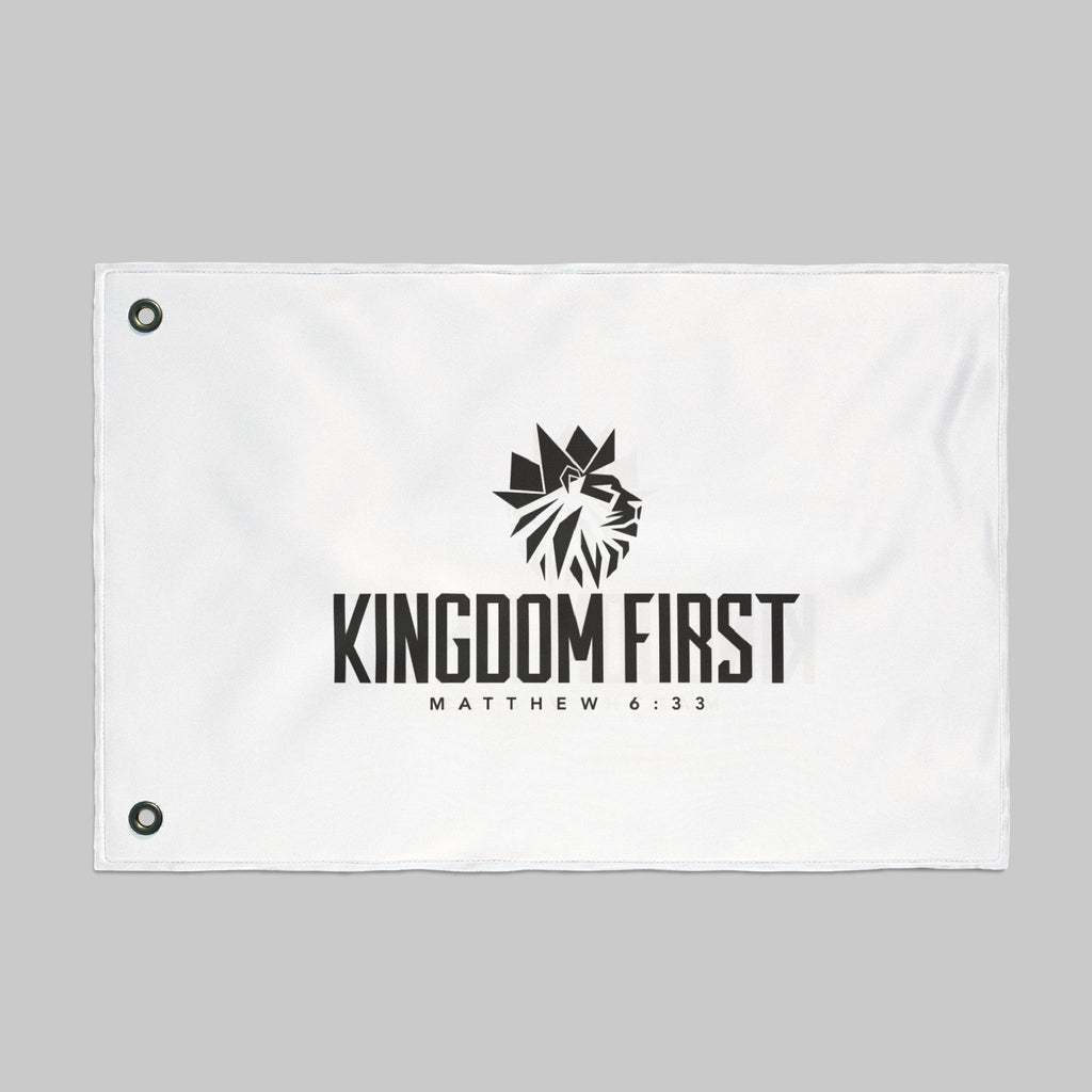 Kingdom First Double-Sided Flag — Matthew 6:33 Inspirational Church Banner