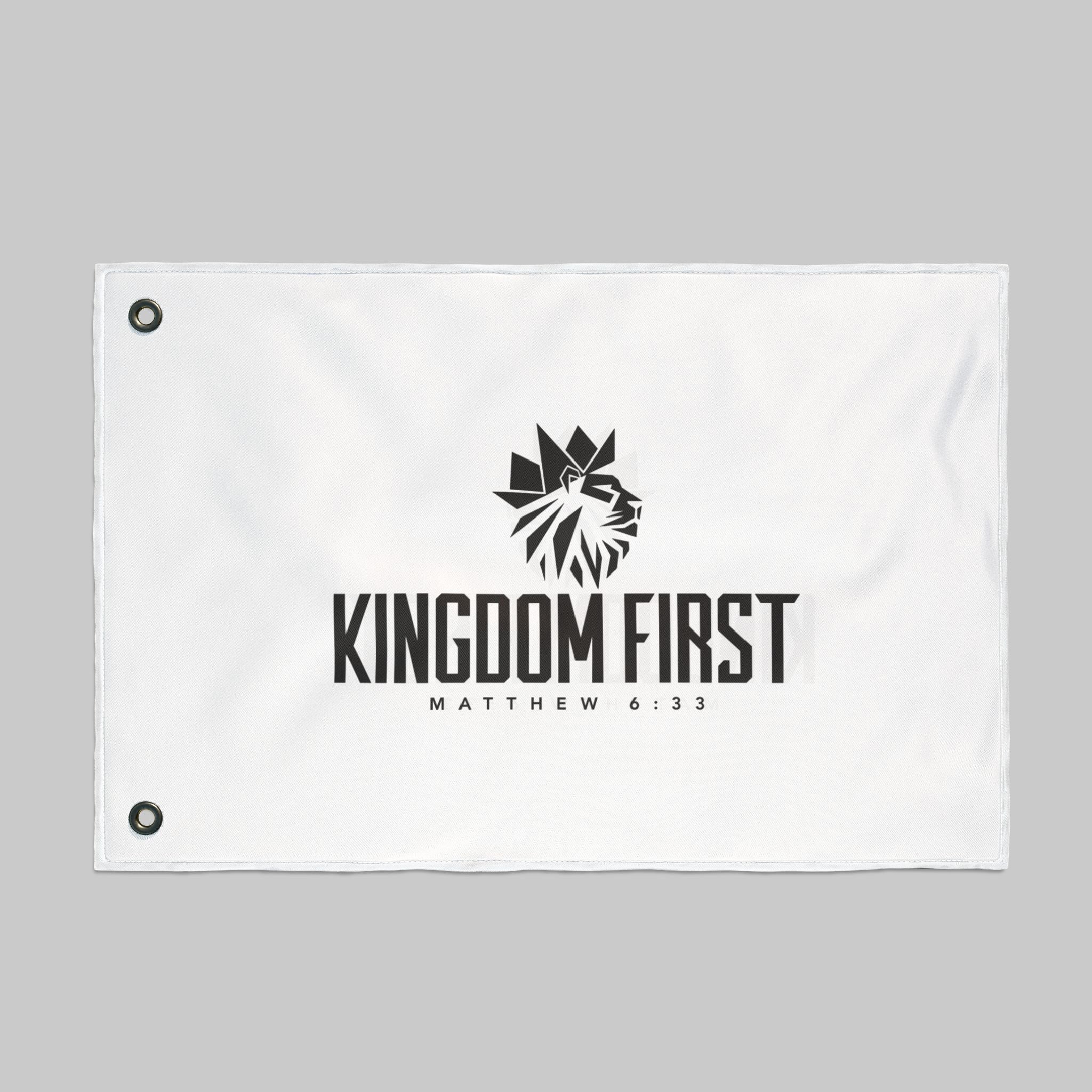 Kingdom First Double-Sided Flag — Matthew 6:33 Inspirational Church Banner