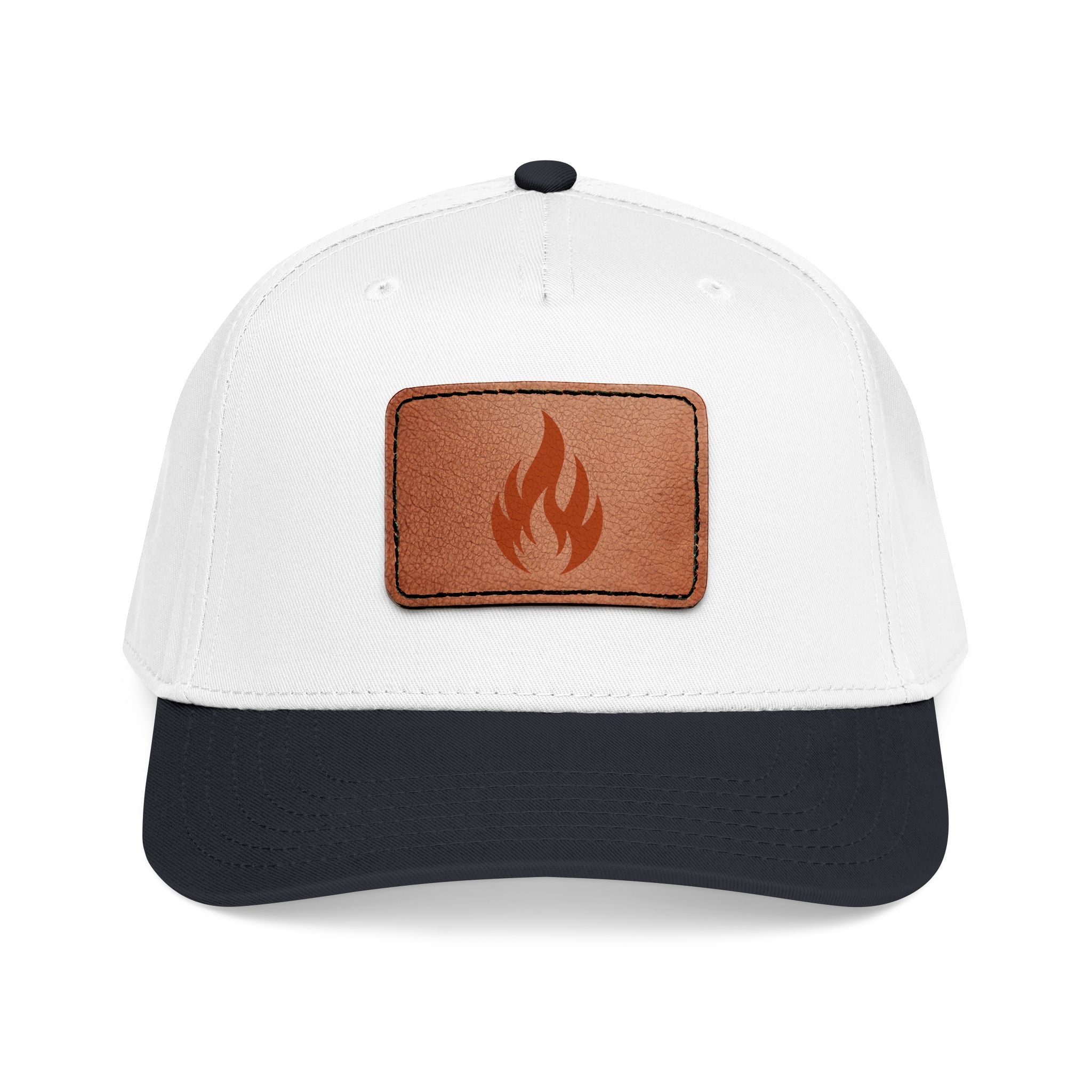 Leather Patch Flame Baseball Cap — Mid Profile Adjustable Hat