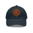 Flame Patch Dad Hat — Leather Round Patch Fire Logo Cap