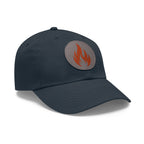 Flame Patch Dad Hat — Leather Round Patch Fire Logo Cap