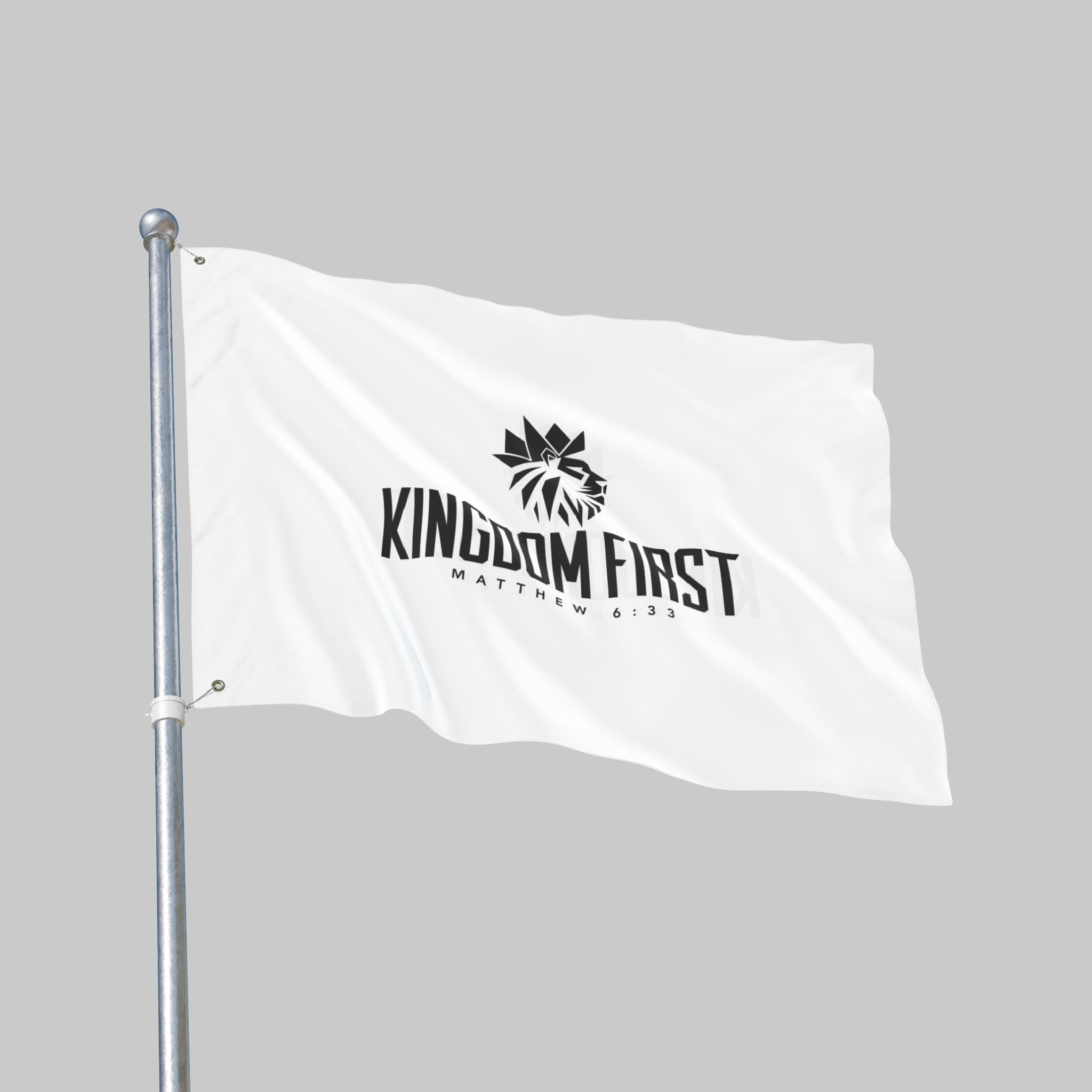 Kingdom First Double-Sided Flag — Matthew 6:33 Inspirational Church Banner