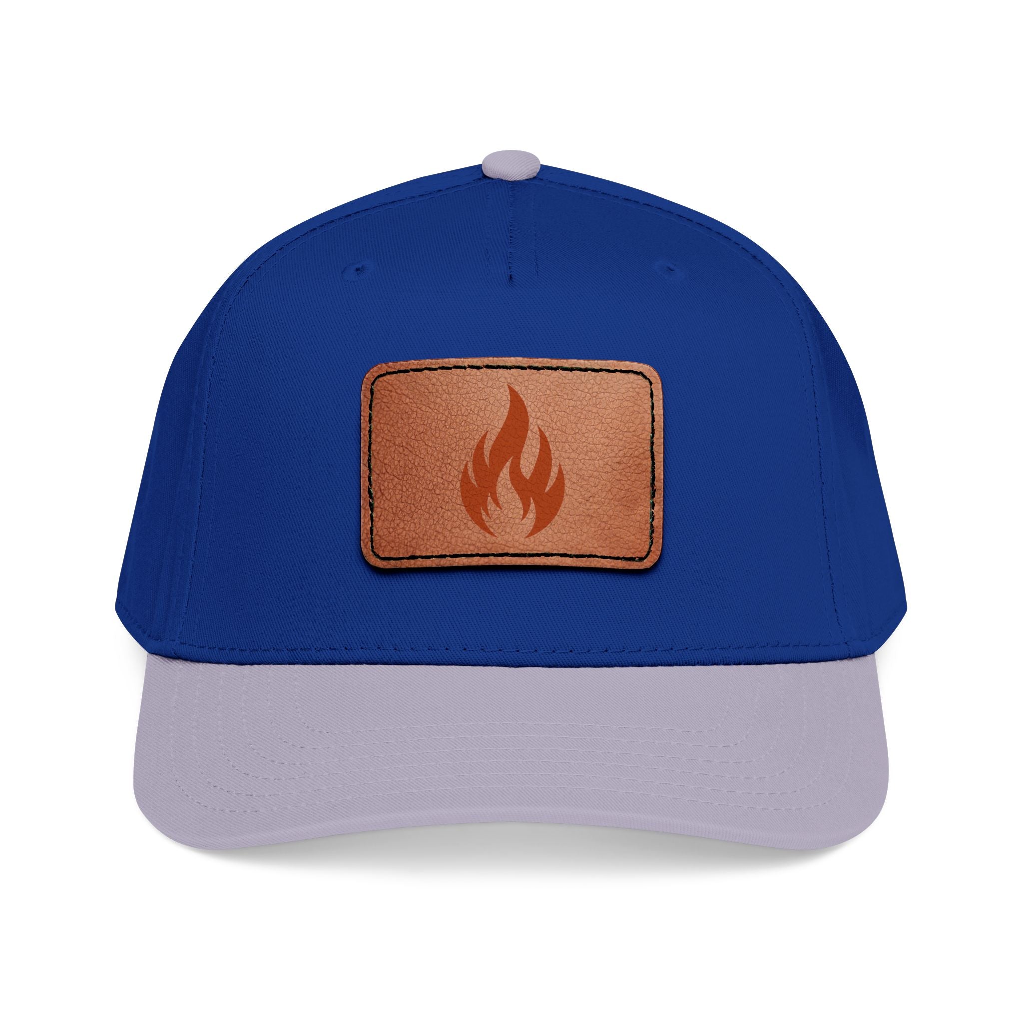Leather Patch Flame Baseball Cap — Mid Profile Adjustable Hat