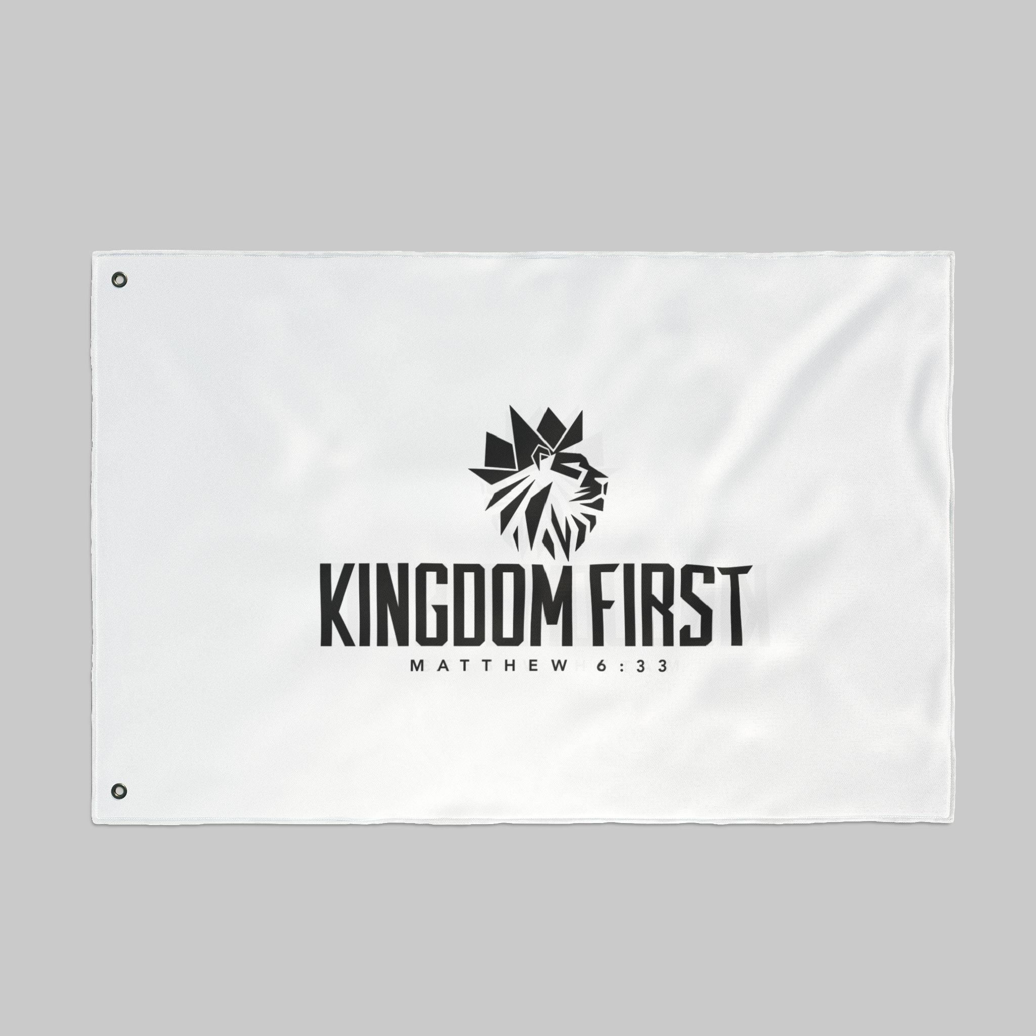 Kingdom First Double-Sided Flag — Matthew 6:33 Inspirational Church Banner