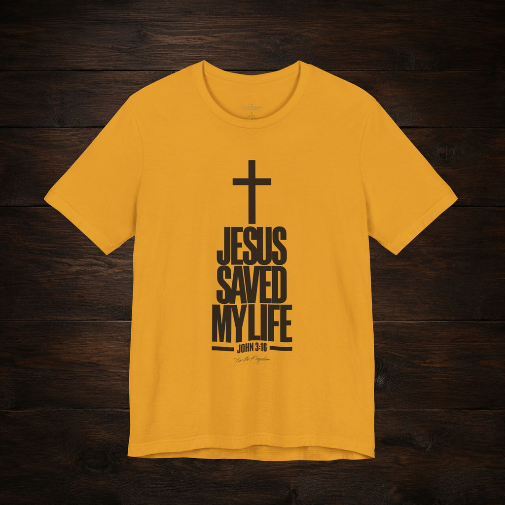 Jesus Saved My Life Dark Pallete Tee — Christian Cross Faith Shirt (John 3:16)