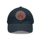 Flame Patch Dad Hat — Leather Round Patch Fire Logo Cap