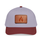 Leather Patch Flame Baseball Cap — Mid Profile Adjustable Hat