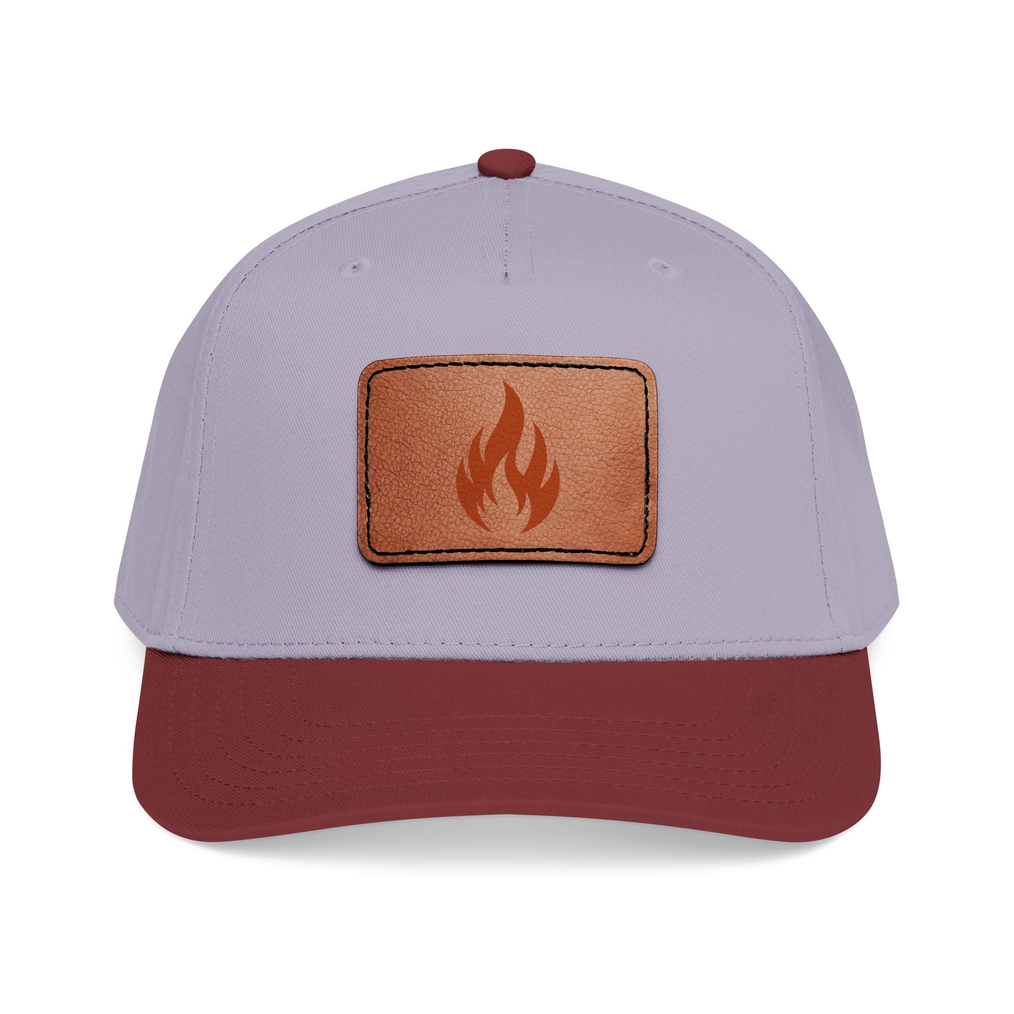 Leather Patch Flame Baseball Cap — Mid Profile Adjustable Hat