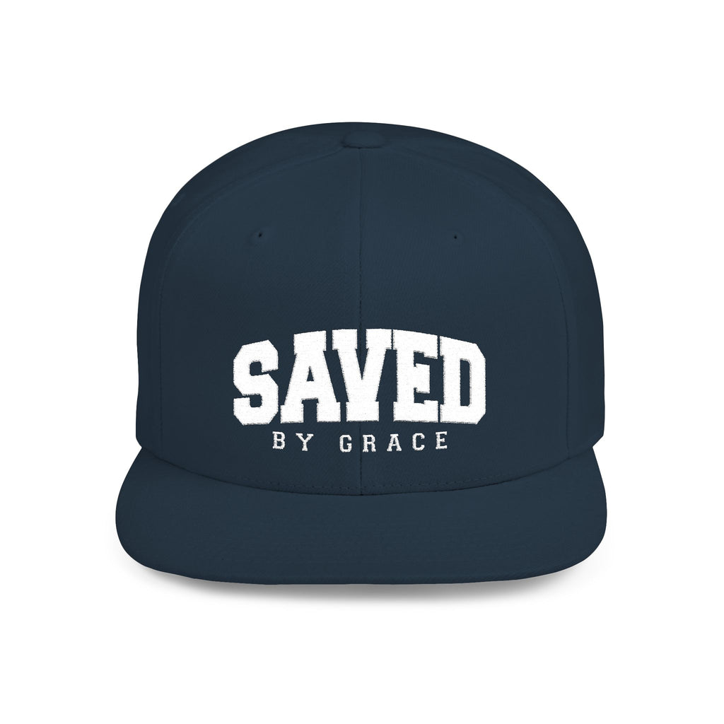 SAVED BY GRACE — Flat Bill Snapback Hat — Bold Faith Statement Cap