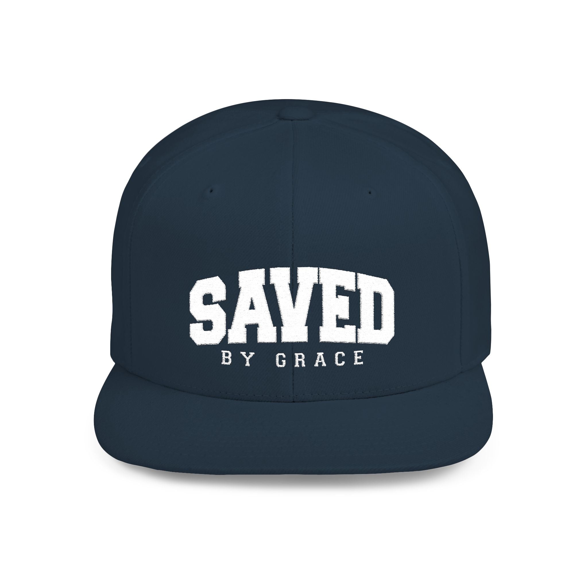 SAVED BY GRACE — Flat Bill Snapback Hat — Bold Faith Statement Cap