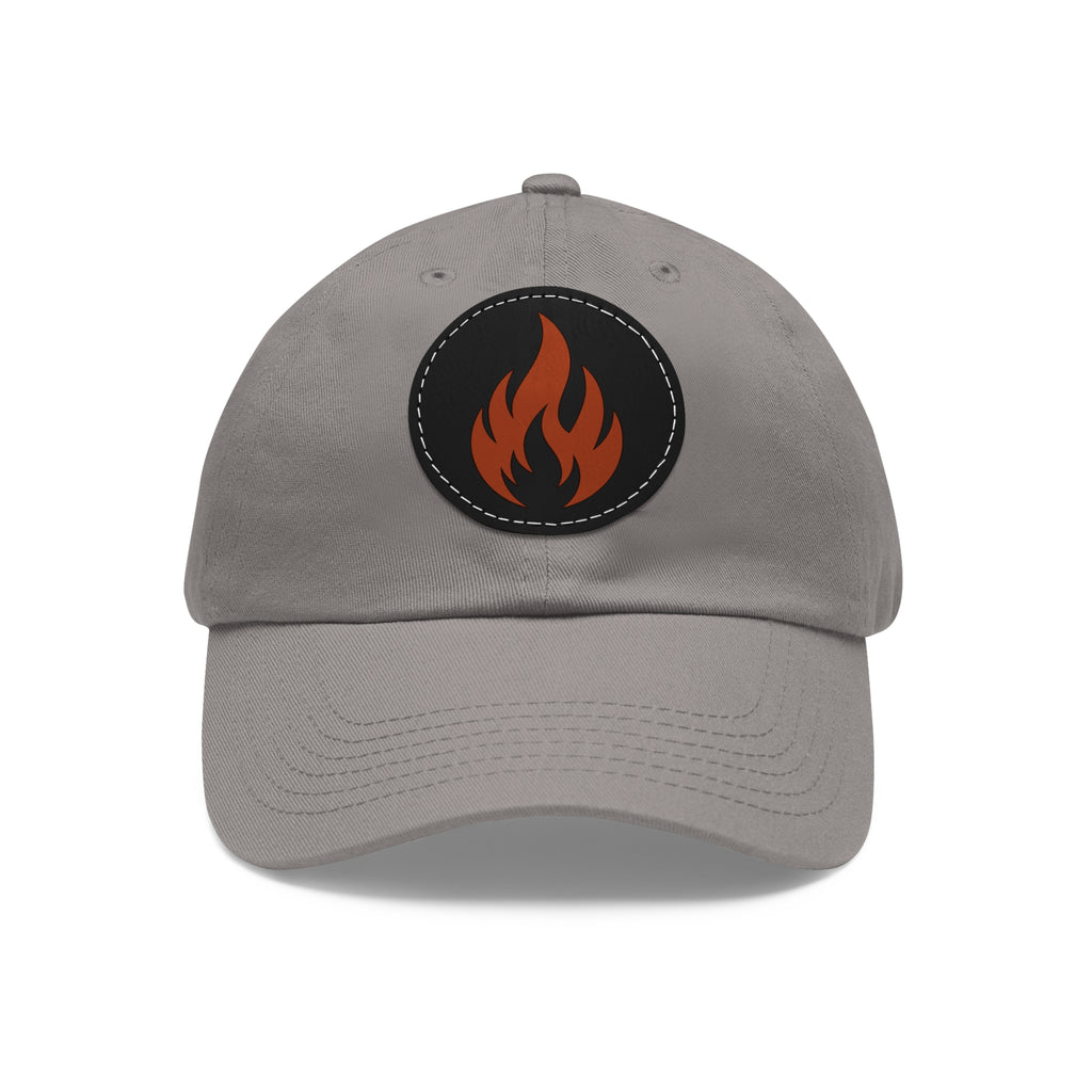 Flame Patch Dad Hat — Leather Round Patch Fire Logo Cap