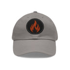 Flame Patch Dad Hat — Leather Round Patch Fire Logo Cap