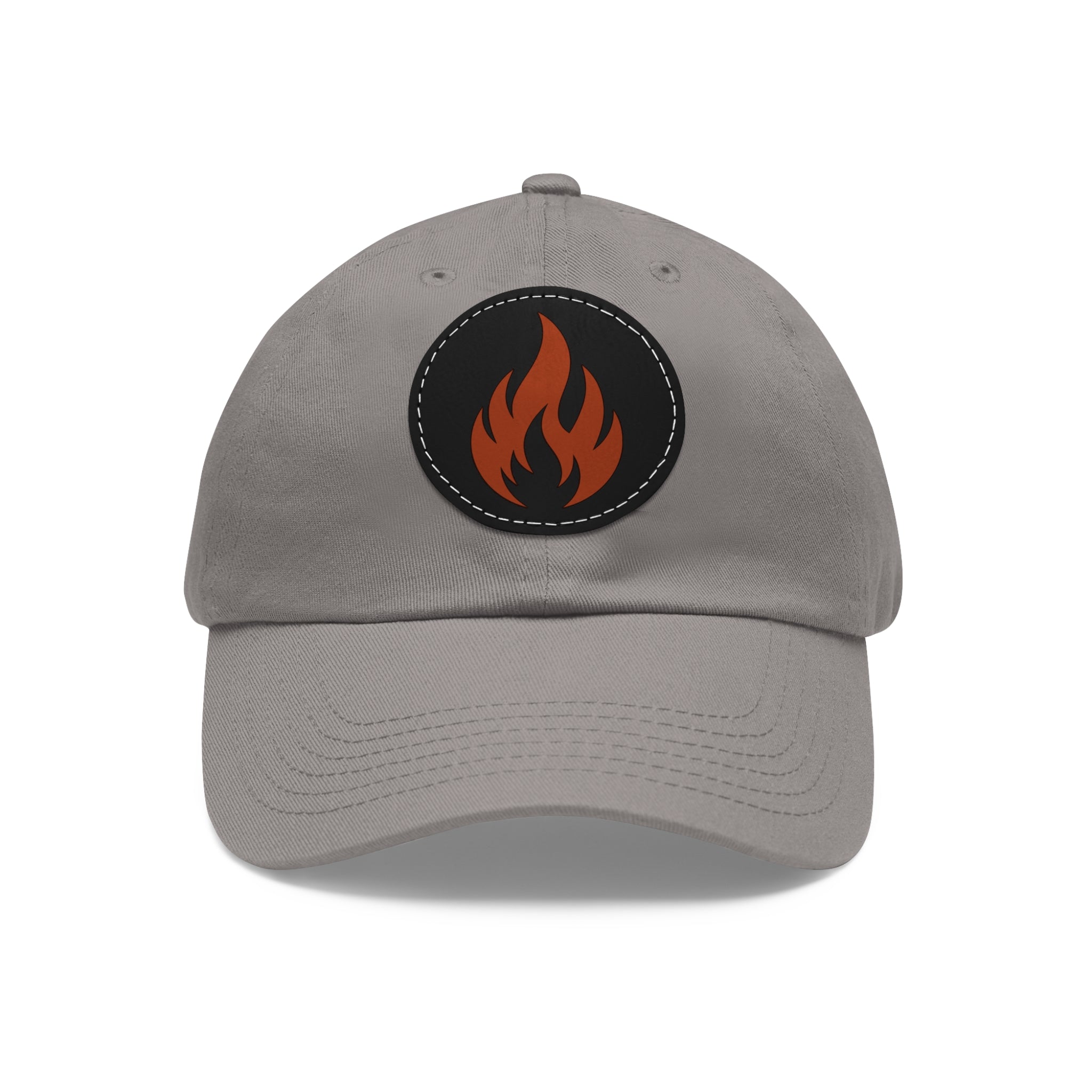 Flame Patch Dad Hat — Leather Round Patch Fire Logo Cap