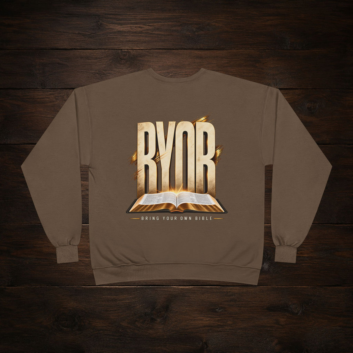 Christian Crewneck Sweatshirt — "BYOB (Bring Your Own Bible)" Faith Graphic