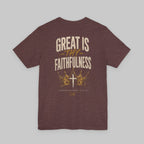 Great Is Thy Faithfulness T-Shirt — Christian Faith Tee with Cross & Crown Design