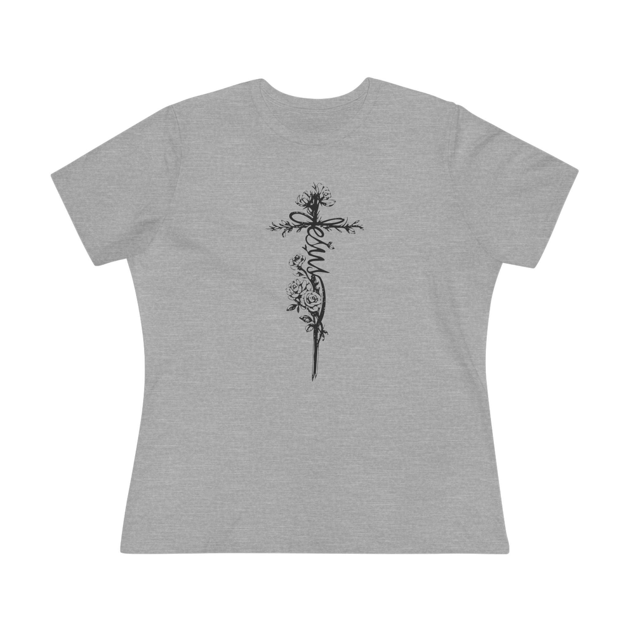 Women's Floral Cross Dark Pallete Cotton Tee — Delicate Vine Cross Graphic