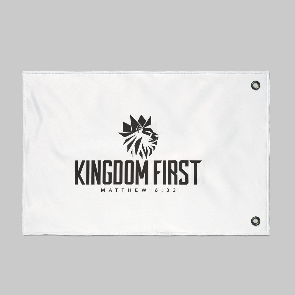 Kingdom First Double-Sided Flag — Matthew 6:33 Inspirational Church Banner