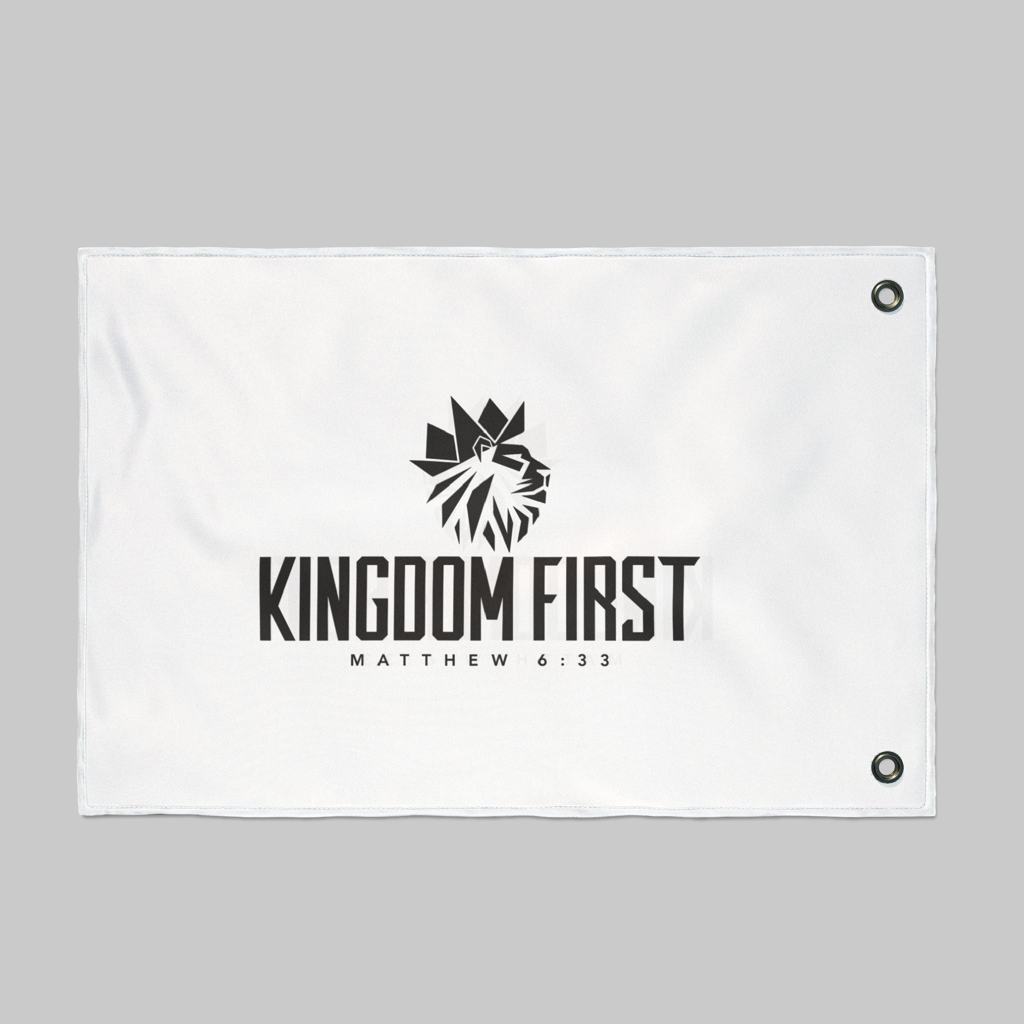 Kingdom First Double-Sided Flag — Matthew 6:33 Inspirational Church Banner