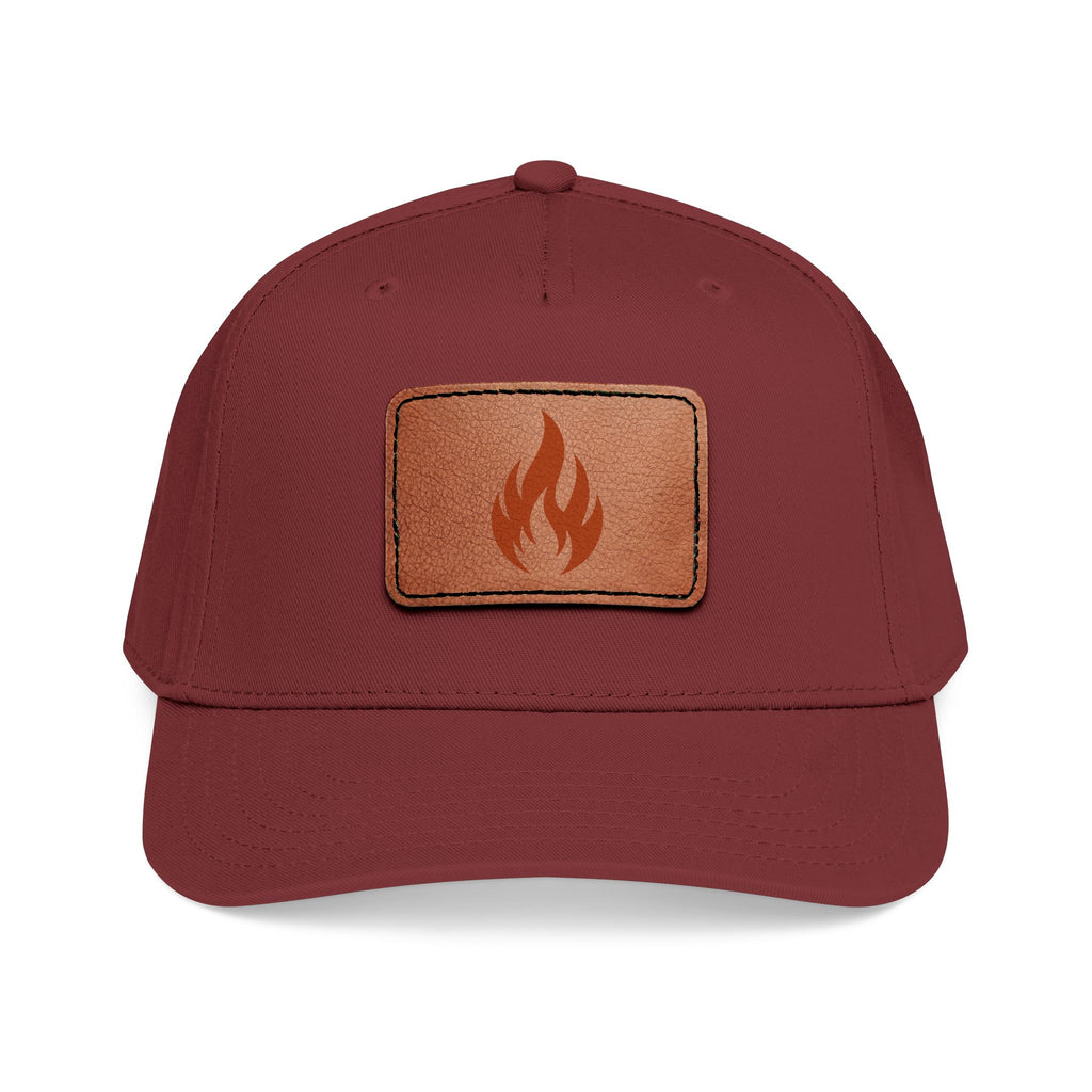 Leather Patch Flame Baseball Cap — Mid Profile Adjustable Hat