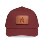 Leather Patch Flame Baseball Cap — Mid Profile Adjustable Hat