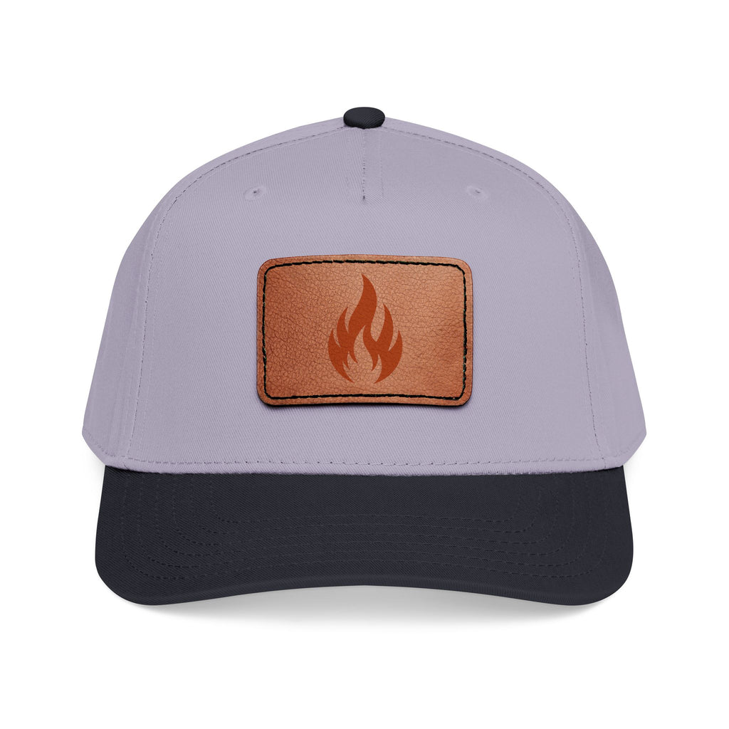Leather Patch Flame Baseball Cap — Mid Profile Adjustable Hat