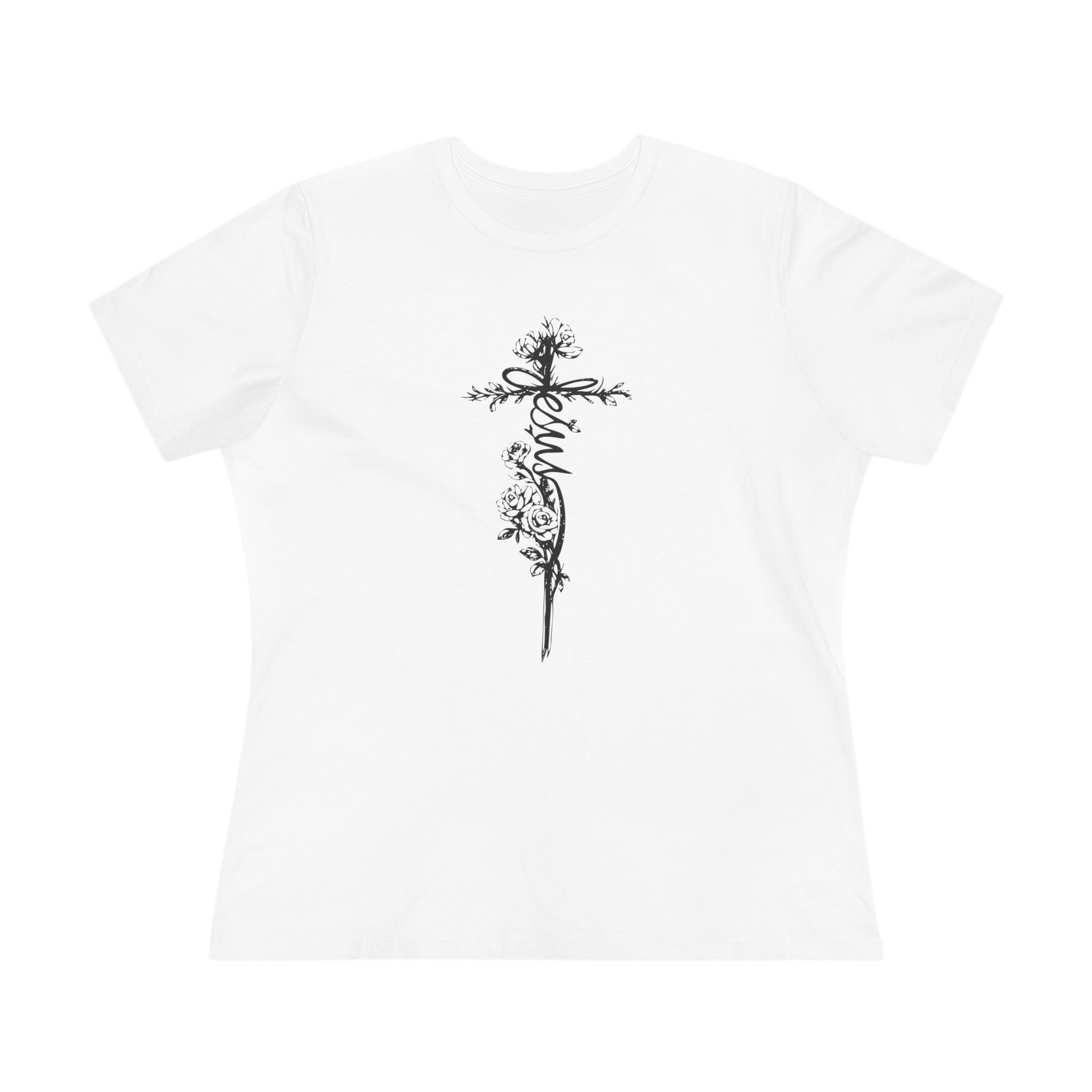 Women's Floral Cross Dark Pallete Cotton Tee — Delicate Vine Cross Graphic