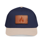 Leather Patch Flame Baseball Cap — Mid Profile Adjustable Hat