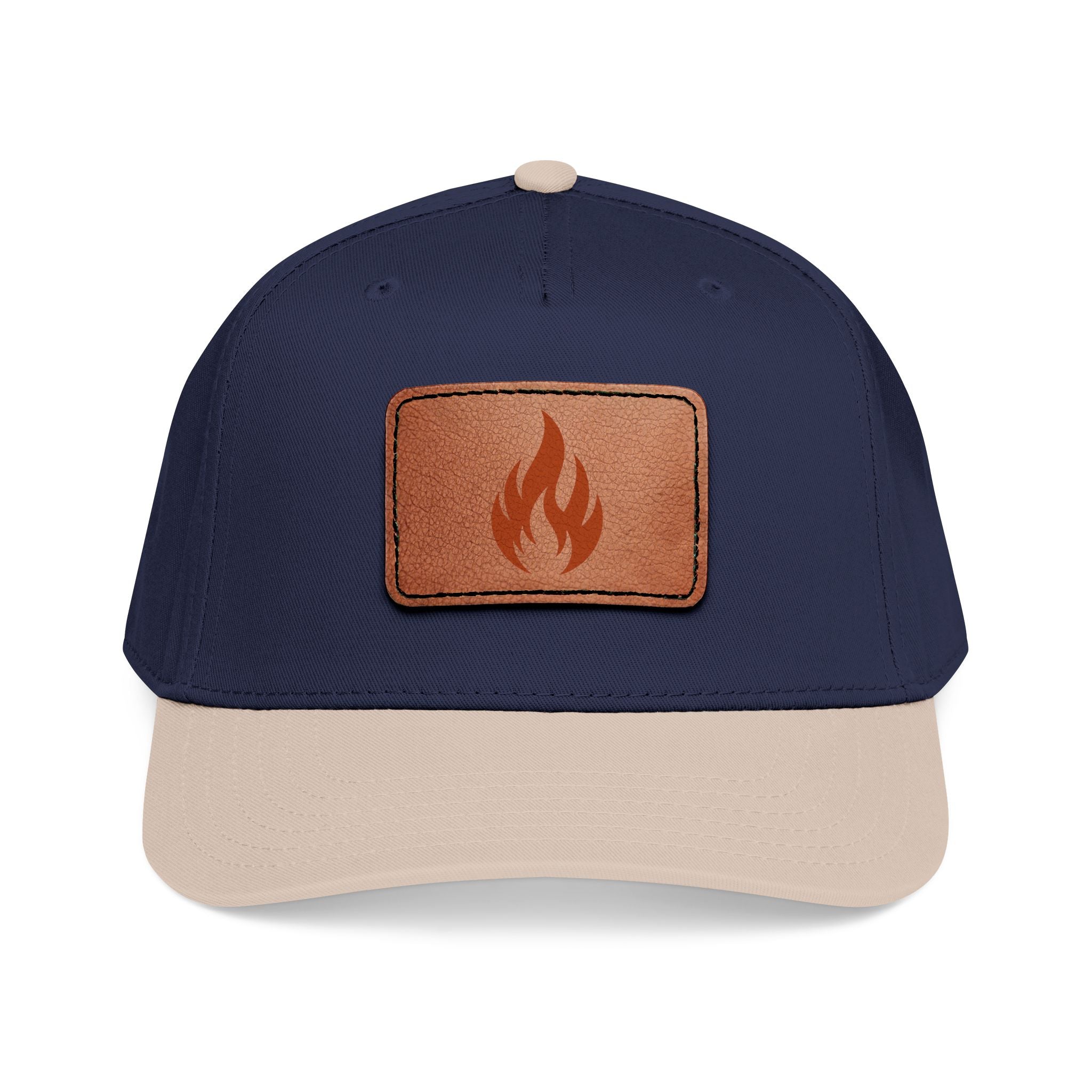 Leather Patch Flame Baseball Cap — Mid Profile Adjustable Hat