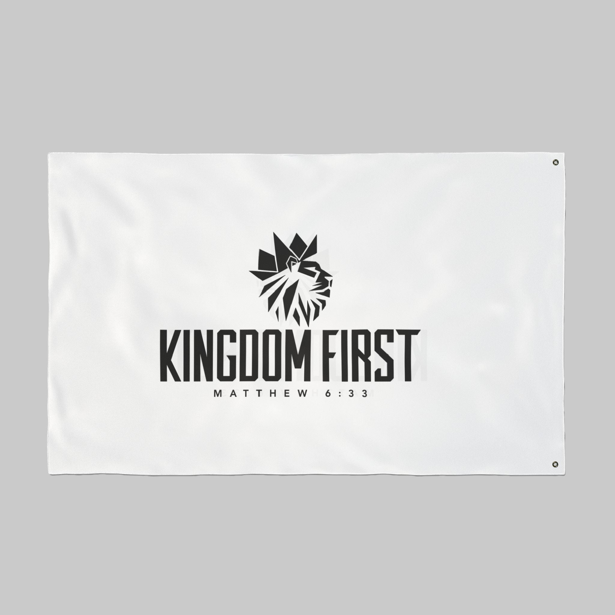 Kingdom First Double-Sided Flag — Matthew 6:33 Inspirational Church Banner