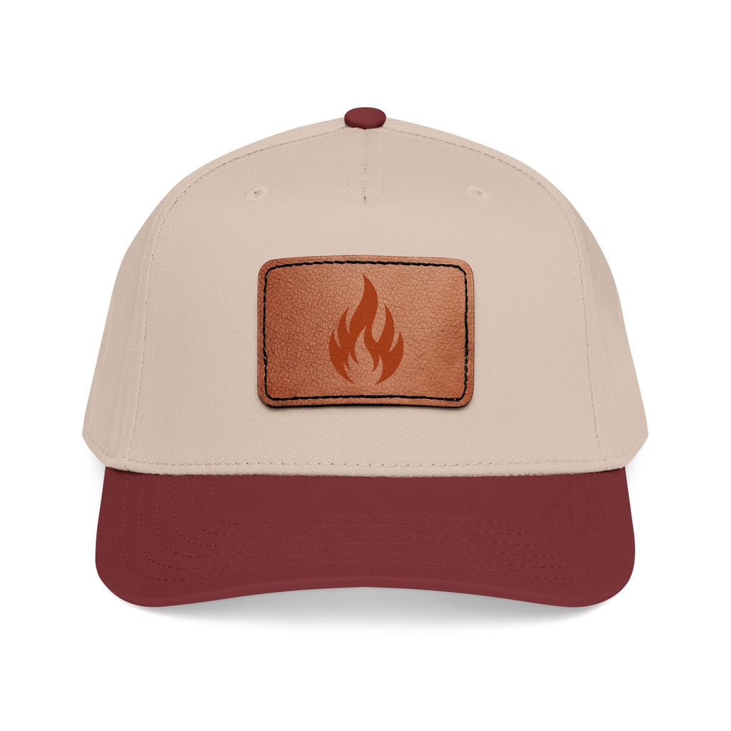 Leather Patch Flame Baseball Cap — Mid Profile Adjustable Hat