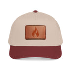 Leather Patch Flame Baseball Cap — Mid Profile Adjustable Hat