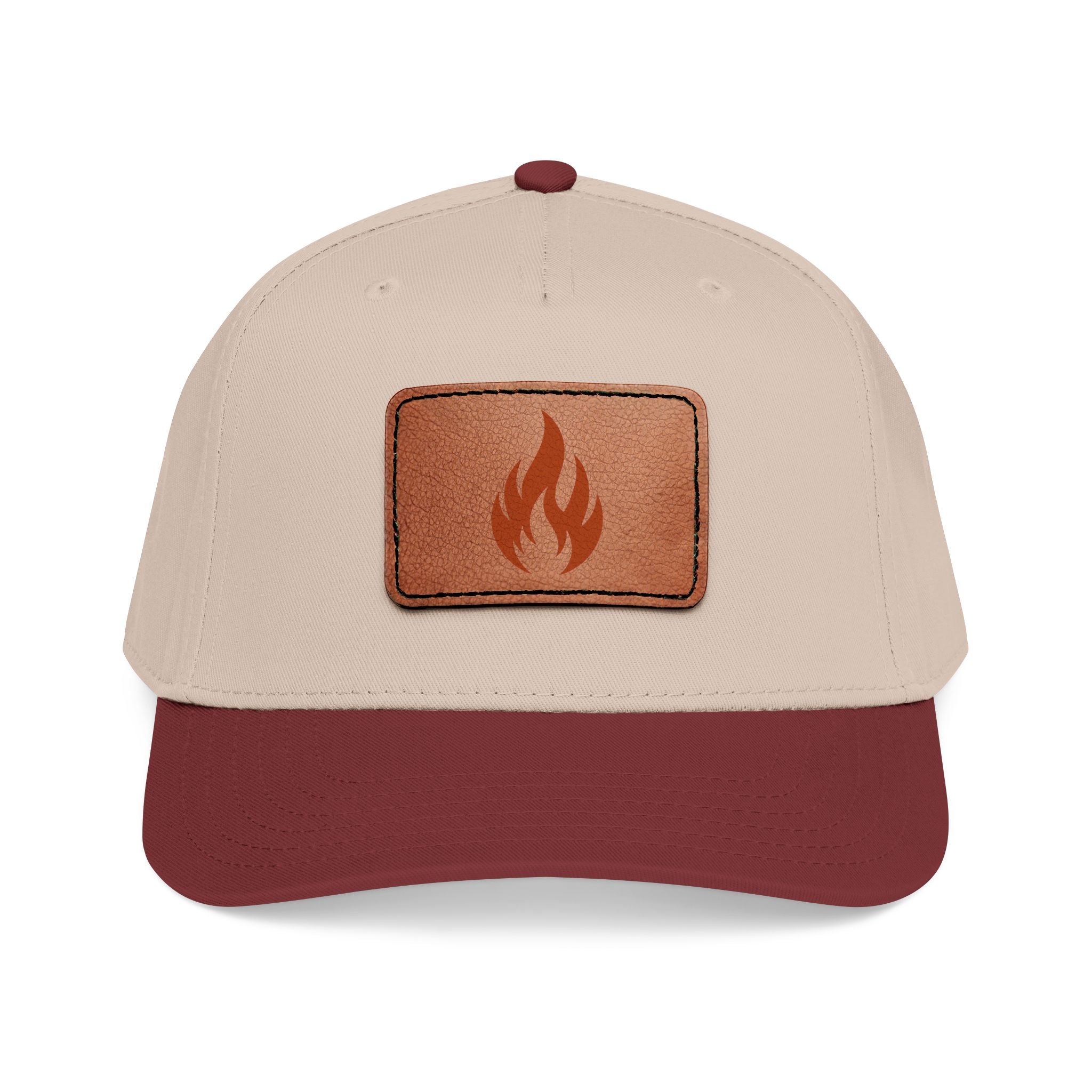 Leather Patch Flame Baseball Cap — Mid Profile Adjustable Hat