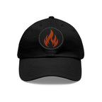 Flame Patch Dad Hat — Leather Round Patch Fire Logo Cap