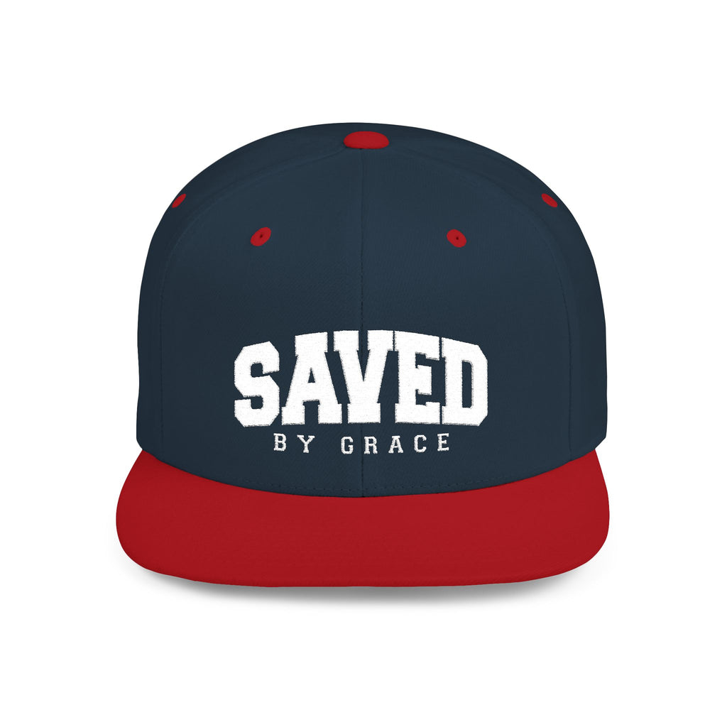 SAVED BY GRACE — Flat Bill Snapback Hat — Bold Faith Statement Cap