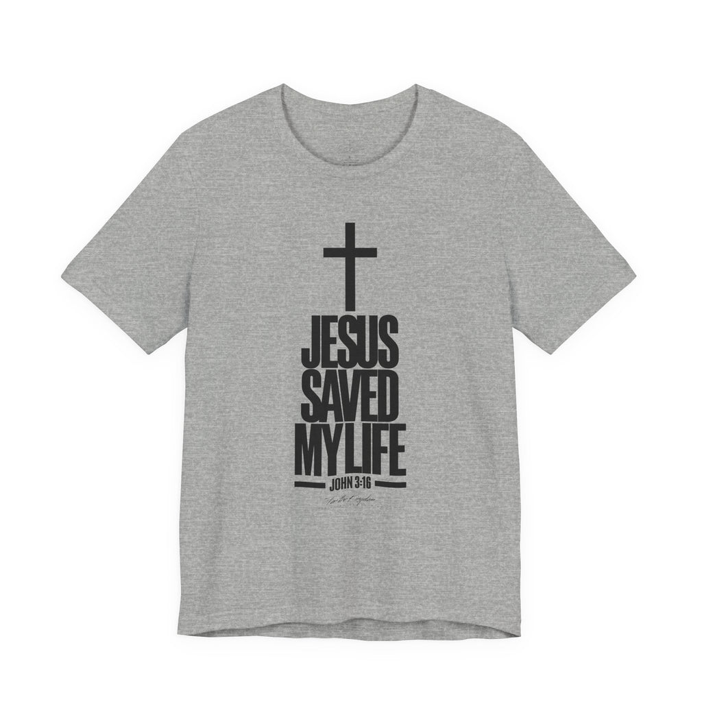 Jesus Saved My Life Dark Pallete Tee — Christian Cross Faith Shirt (John 3:16)