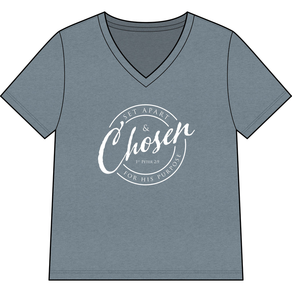 Chosen — WHITE — Christian Women's V-Neck Tee