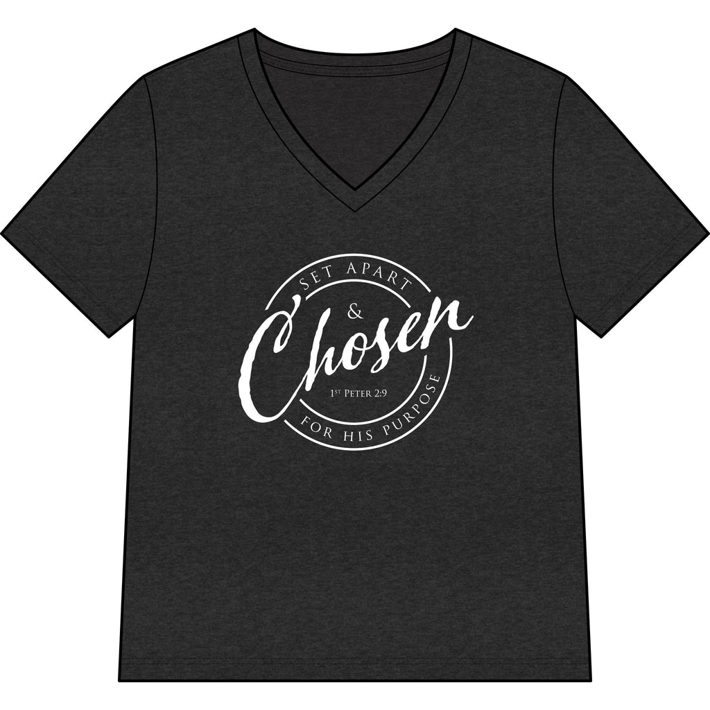 Chosen — WHITE — Christian Women's V-Neck Tee