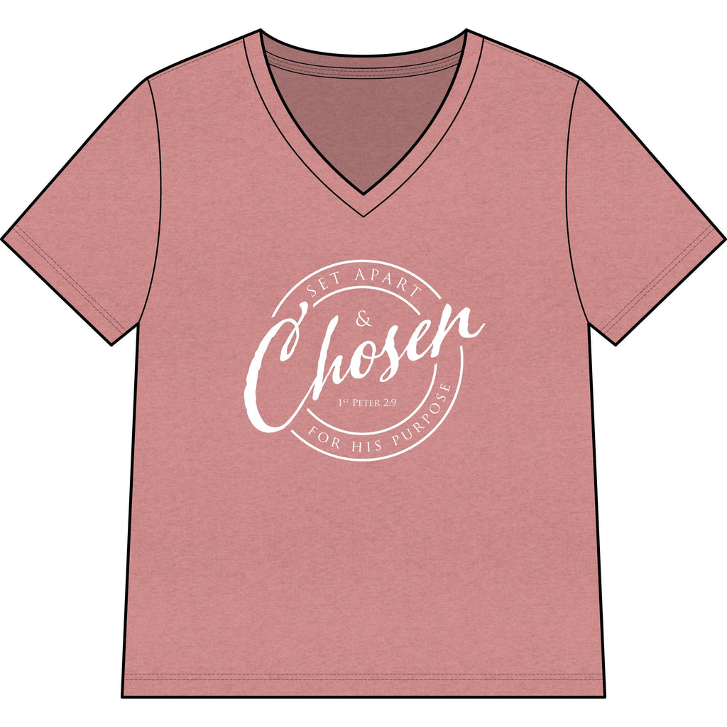 Chosen — WHITE — Christian Women's V-Neck Tee