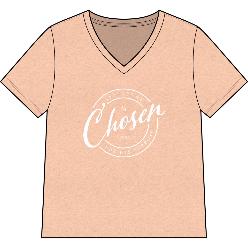 Chosen — WHITE — Christian Women's V-Neck Tee
