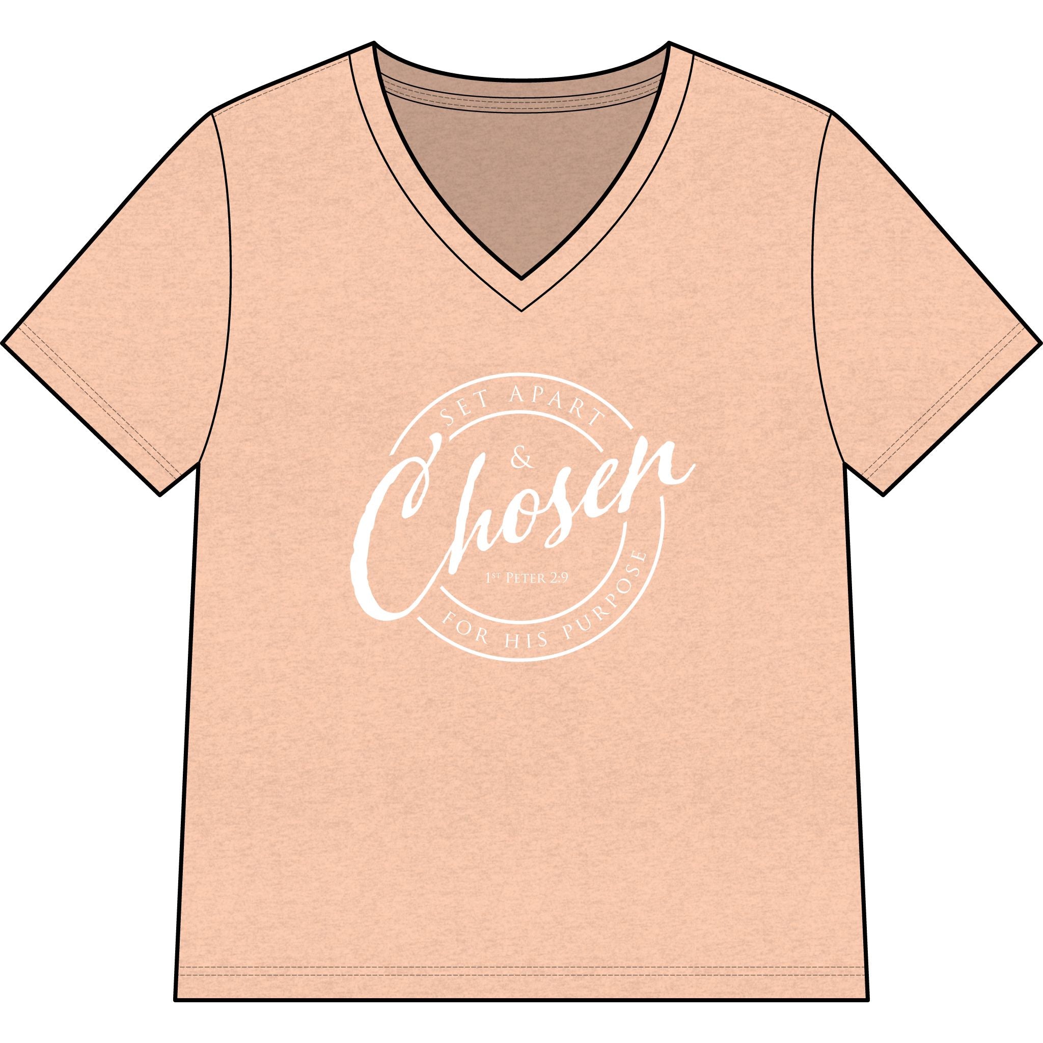 Chosen — WHITE — Christian Women's V-Neck Tee