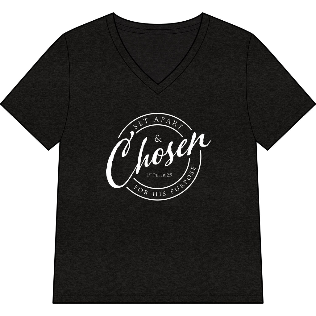 Chosen — WHITE — Christian Women's V-Neck Tee
