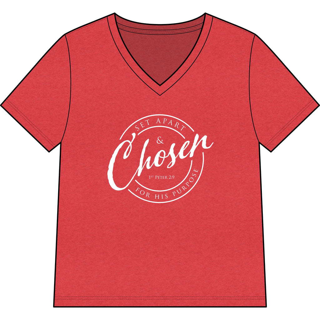 Chosen — WHITE — Christian Women's V-Neck Tee