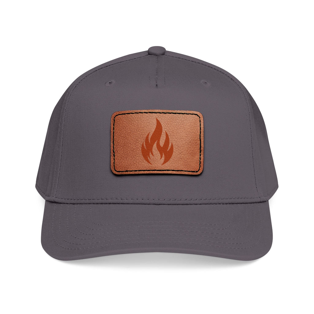 Leather Patch Flame Baseball Cap — Mid Profile Adjustable Hat