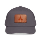 Leather Patch Flame Baseball Cap — Mid Profile Adjustable Hat