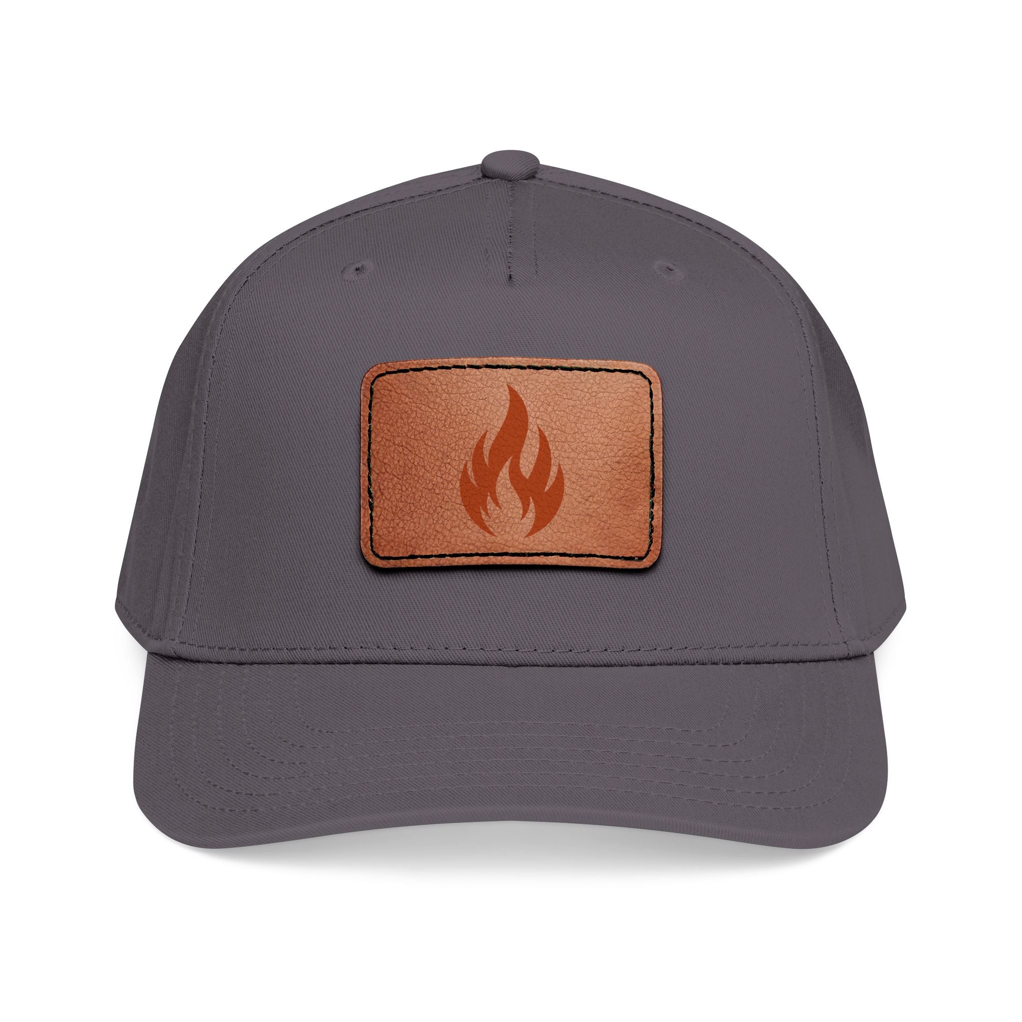Leather Patch Flame Baseball Cap — Mid Profile Adjustable Hat