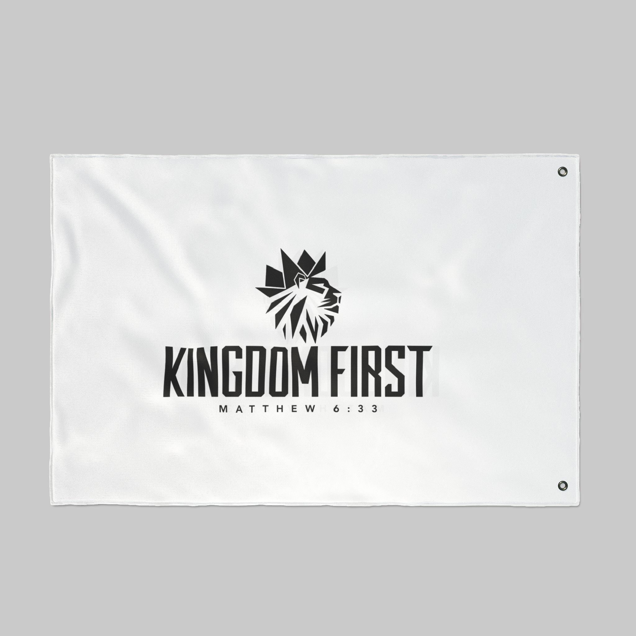 Kingdom First Double-Sided Flag — Matthew 6:33 Inspirational Church Banner